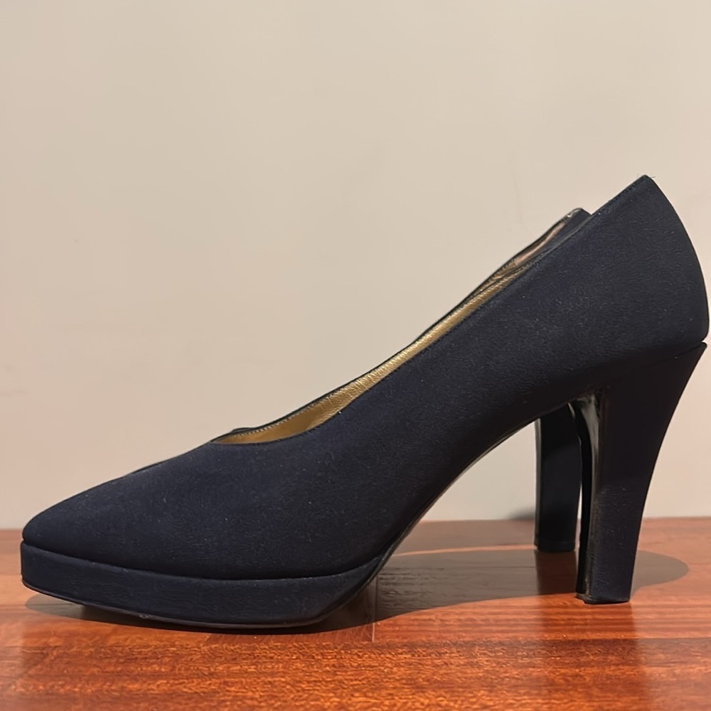 Yves St-Laurent YSL Navy Blue Mini Platform Heels Size 7.5